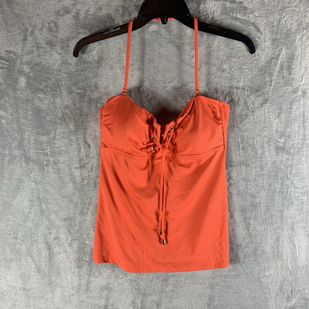 Lauren Ralph Lauren Swimsuit 8 Tankini Top Lace Up Front Convertible Orange NWT